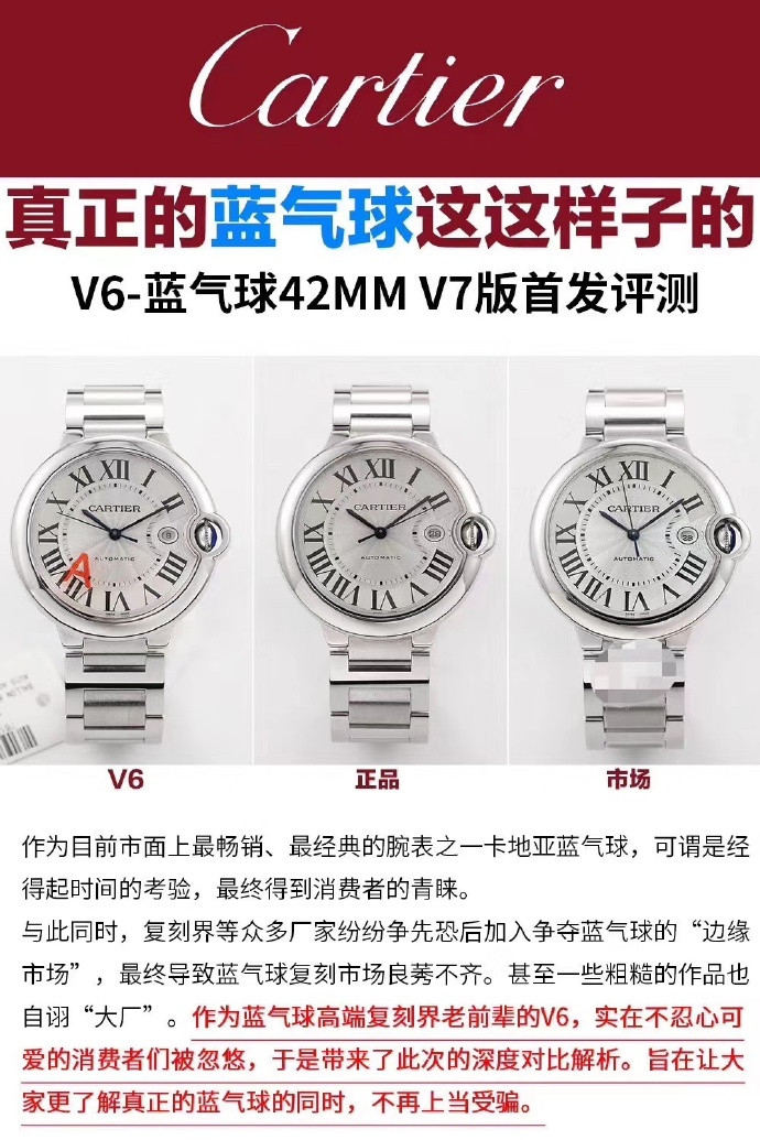 视频图文评测：全新V6厂V7版卡地亚蓝气球腕表